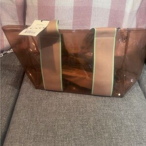 Transparent Brown Tote Bag with Green Accents state Wellington cabana tote!